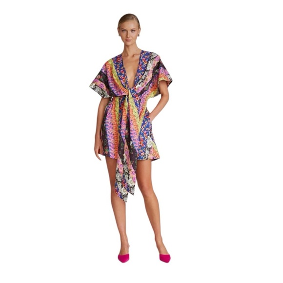 Amur - Nyla Tie Front Dress Vibrant Multicolor Wrap Dress Sz 4 - Picture 1 of 9